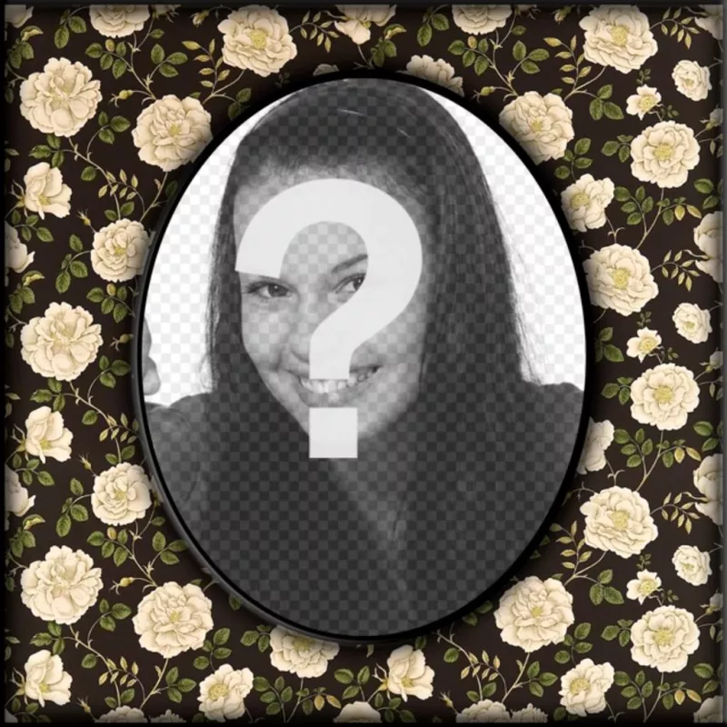 Vintage ovale Photo Frame con fiori sul beige muro nero dove è possibile caricare una foto..